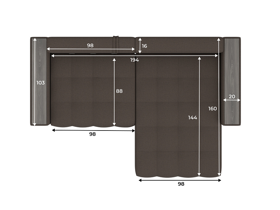 Диван угловой с декором Лига-049 НПБ (амур 05 коричневый)