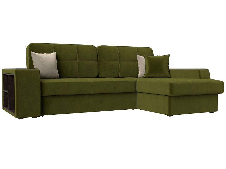 Угловой диван Брюссель правый угол (зеленый\бежевый цвет)