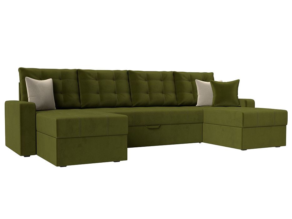 П-образный диван Ливерпуль (зеленый\бежевый цвет)