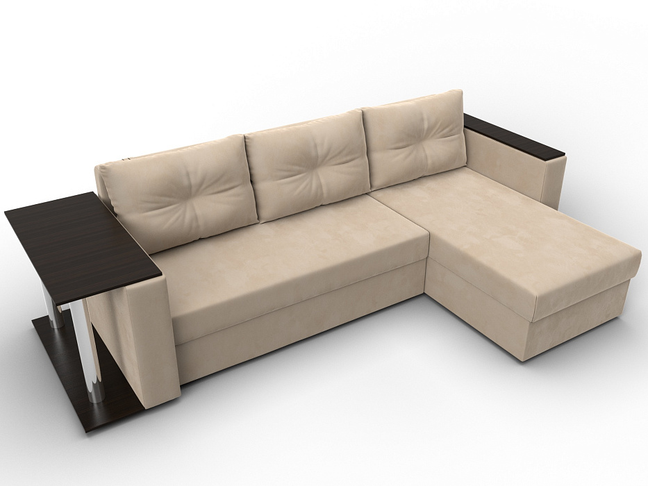 Диван угловой Атланта со столом правый угол (seven 729 бежевый)
