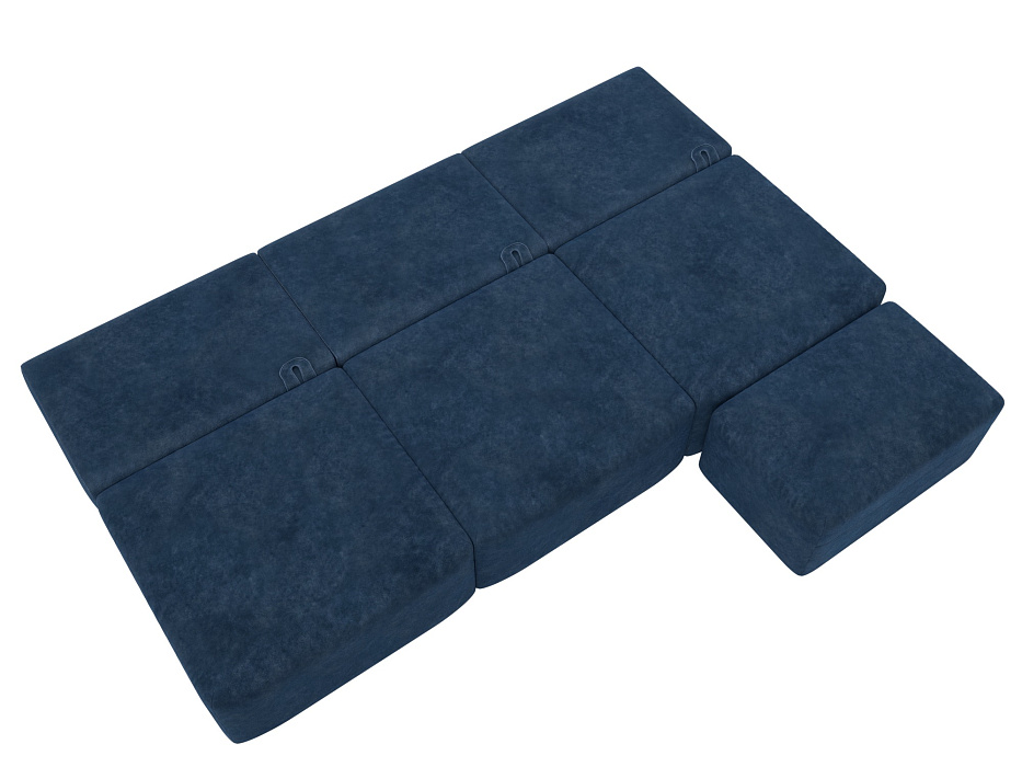 Диван угловой модульный с пуфом Лига-060 НПБ Лонг угол универсальный (brut 11 синий)