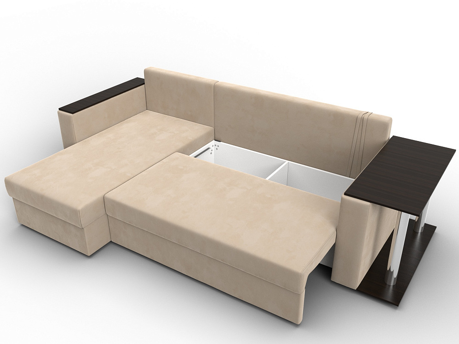 Диван угловой Атланта со столом левый угол (seven 729 бежевый)