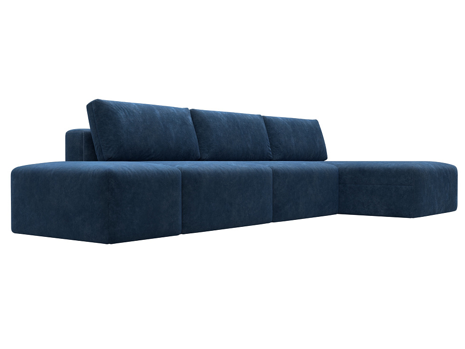 Диван угловой модульный с пуфом Лига-060 НПБ Лонг угол универсальный (brut 11 синий)