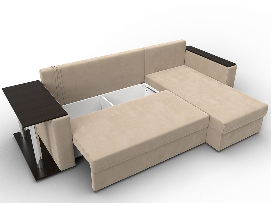 Диван угловой Атланта со столом правый угол (seven 729 бежевый)