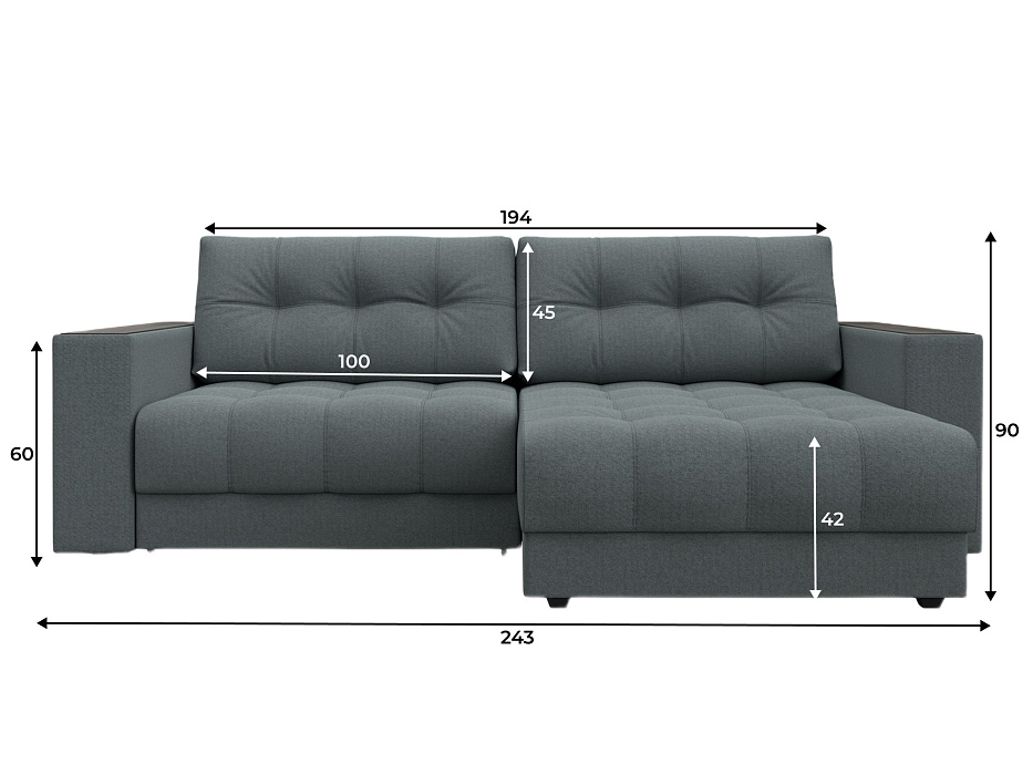 Диван угловой с декором Лига-049 НПБ (амур 07 серый)