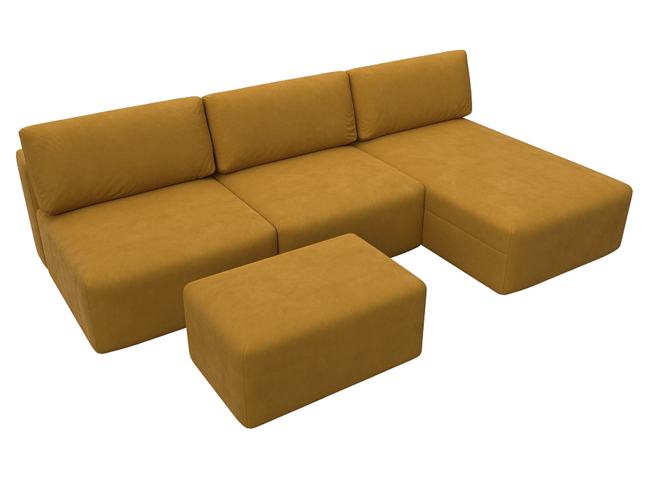 Диван угловой модульный с пуфом Лига-060 НПБ Лонг угол универсальный (brut 10 желтый)