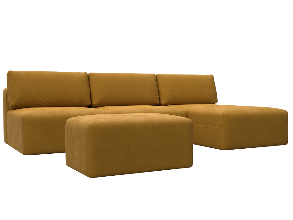 Диван угловой модульный с пуфом Лига-060 НПБ Лонг угол универсальный (brut 10 желтый)