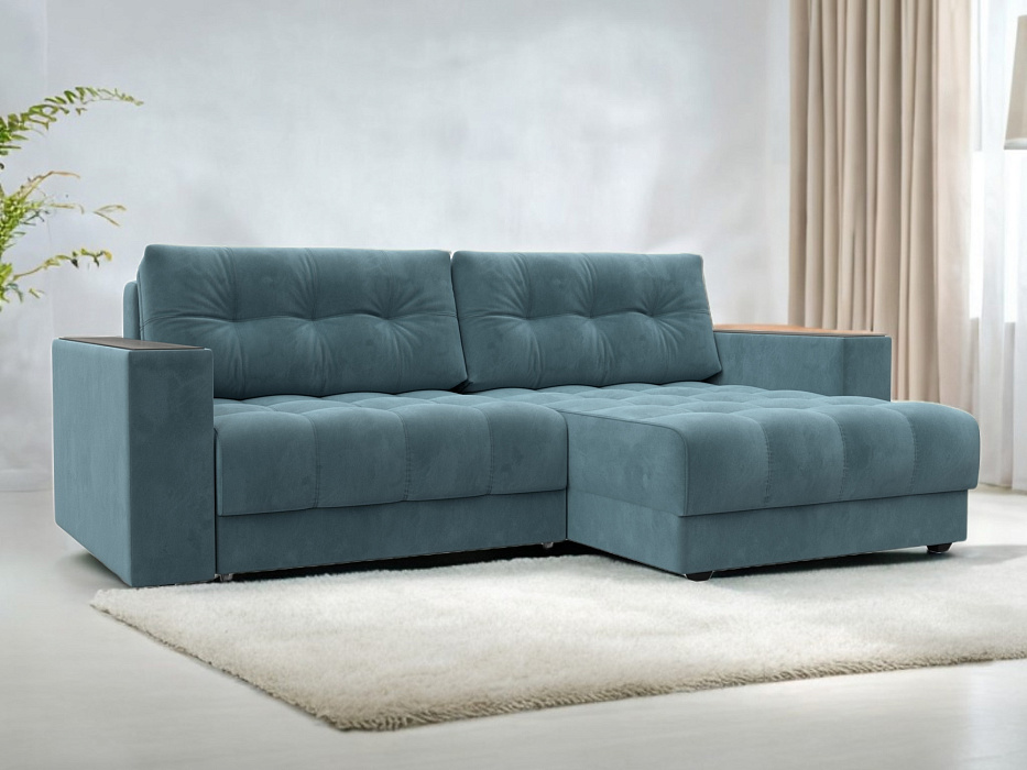 Диван угловой с декором Лига-049 НПБ (seven 113 бирюзовый)