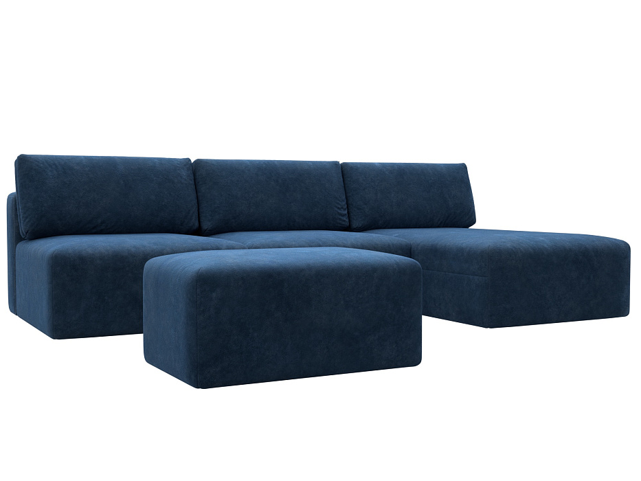 Диван угловой модульный с пуфом Лига-060 НПБ Лонг угол универсальный (brut 11 синий)