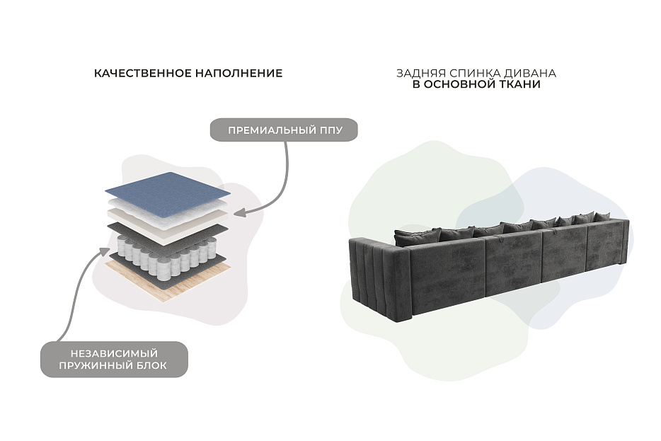 Диван П-образный Лига-052 НПБ Лонг (tower 10 серый)