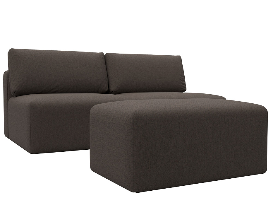 Диван прямой модульный с пуфом Лига-060 НПБ (амур 05 коричневый)