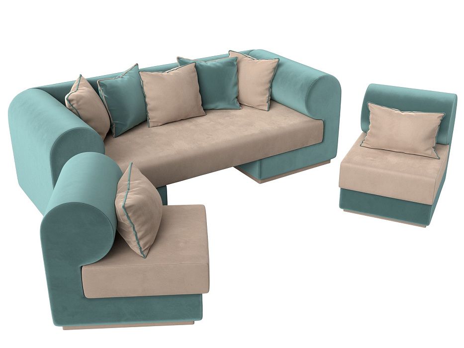 Набор Кипр-3 (диван, 2 кресла) (бежевый\бирюзовый)
