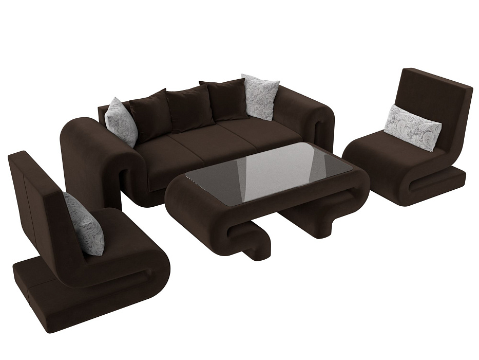 Набор Волна-2 (стол, диван, 2 кресла) (коричневый)