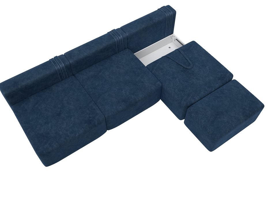 Диван угловой модульный с пуфом Лига-060 НПБ Лонг угол универсальный (brut 11 синий)