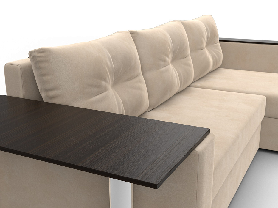 Диван угловой Атланта со столом правый угол (seven 729 бежевый)