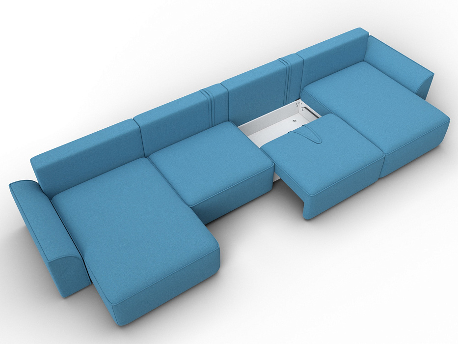Диван П-образный Лига-048 НПБ лонг (амур 10 голубой)