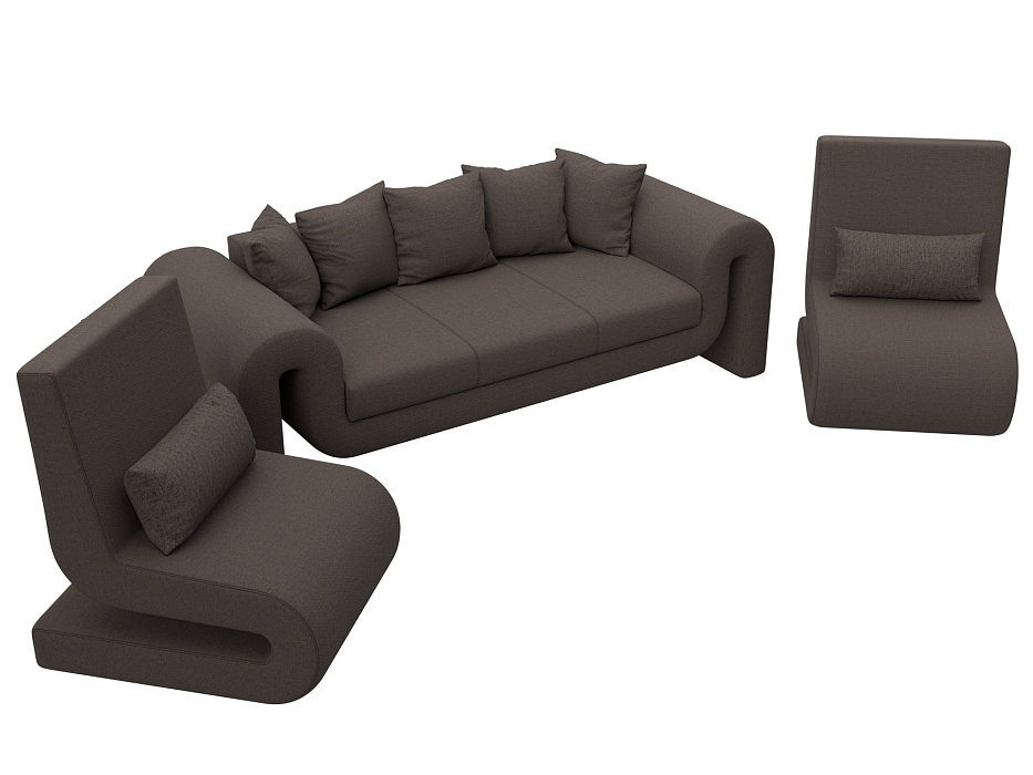 Набор Волна-1 (диван, 2 кресла) (амур 05 коричневый)