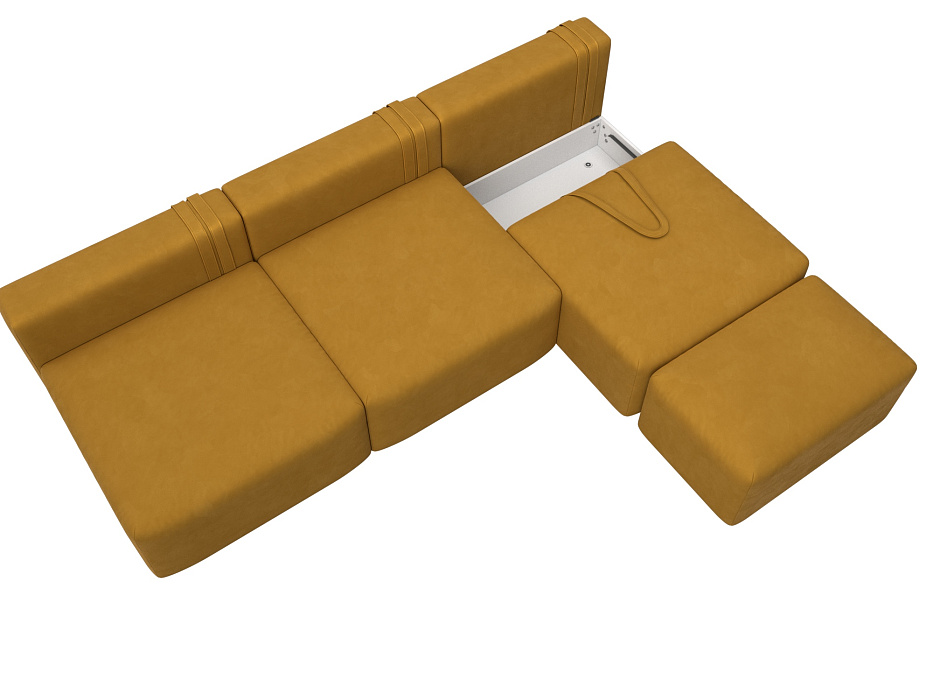 Диван угловой модульный с пуфом Лига-060 НПБ Лонг угол универсальный (brut 10 желтый)