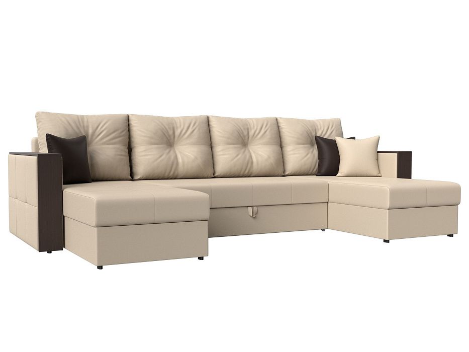 П-образный диван Валенсия (бежевый\коричневый цвет)