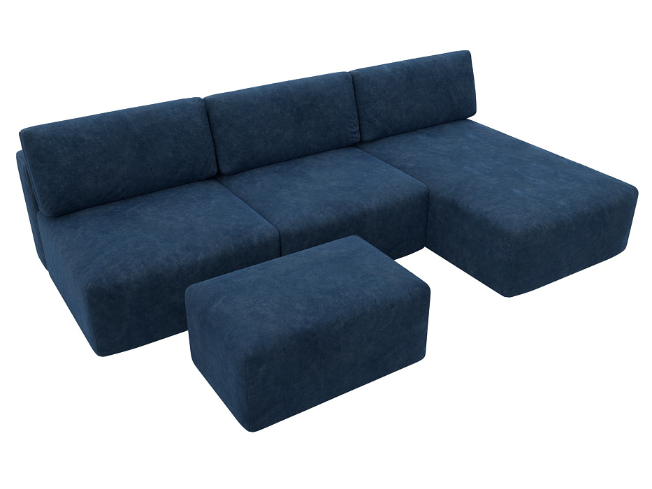 Диван угловой модульный с пуфом Лига-060 НПБ Лонг угол универсальный (brut 11 синий)