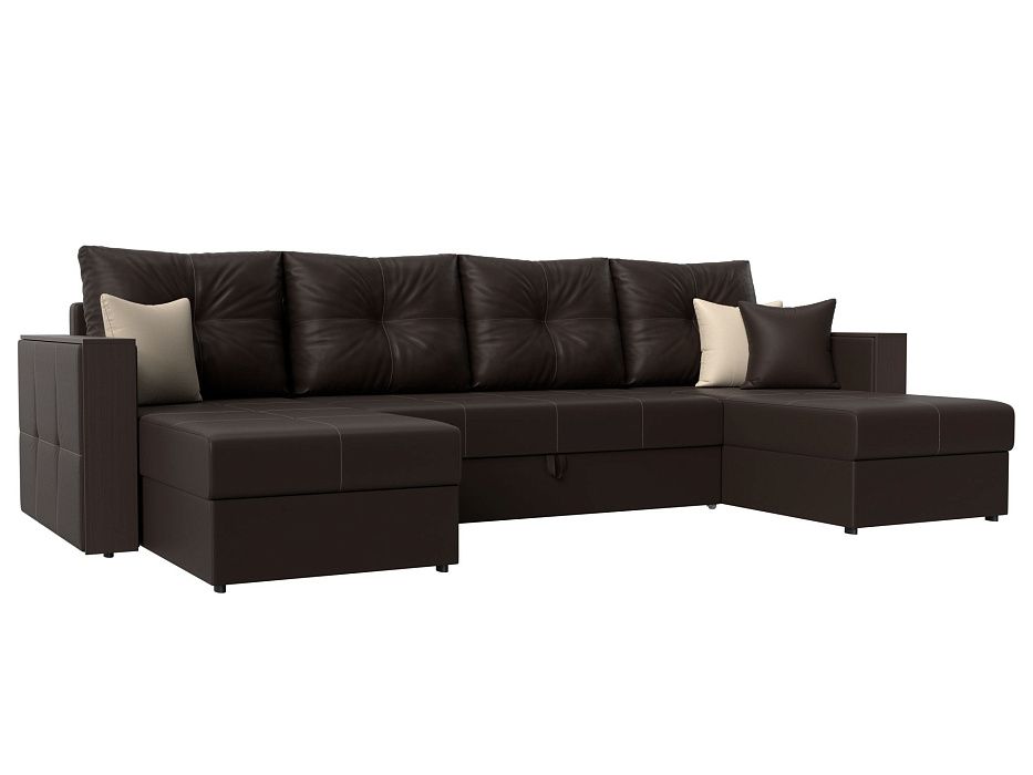 П-образный диван Валенсия (коричневый\бежевый)