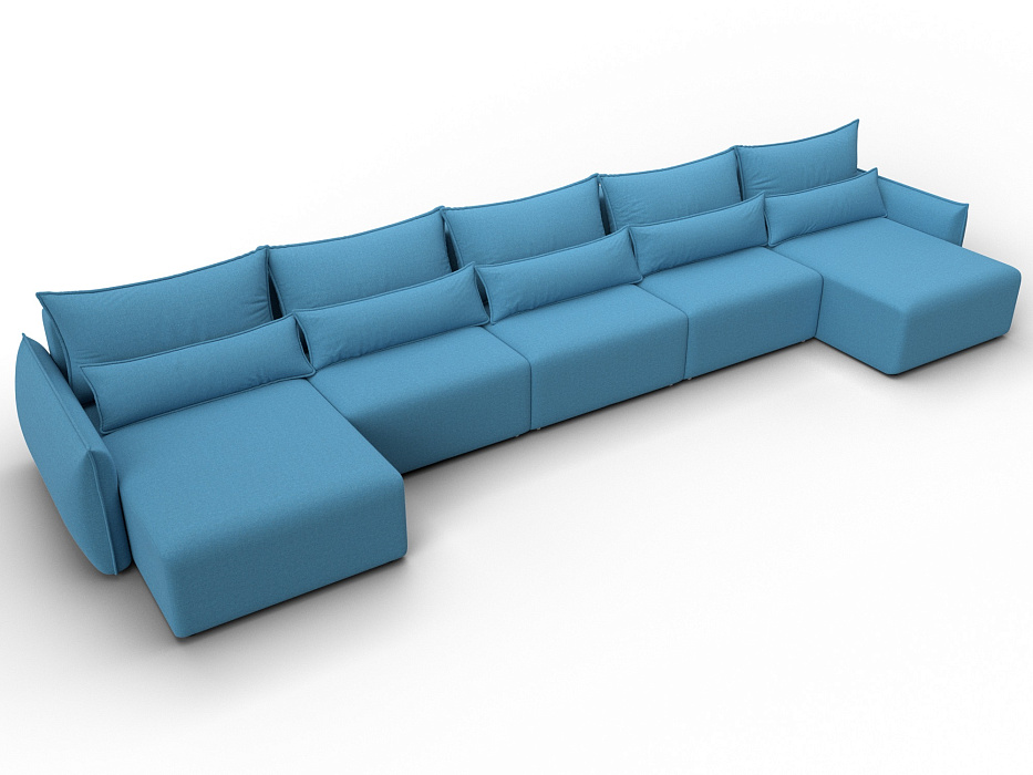 Диван П-образный Лига-051 НПБ МегаЛонг (амур 10 голубой)