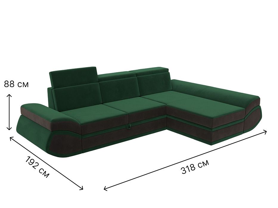 Диван угловой Лига-032 правый угол (зеленый\коричневый)