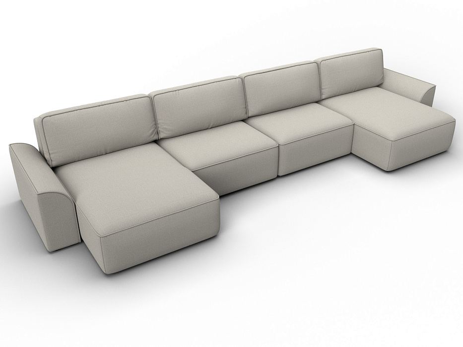 Диван П-образный Лига-048 НПБ лонг (амур 02 бежевый)