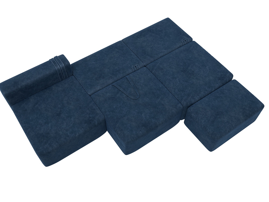 Диван угловой модульный с пуфом Лига-060 НПБ Лонг угол универсальный (brut 11 синий)