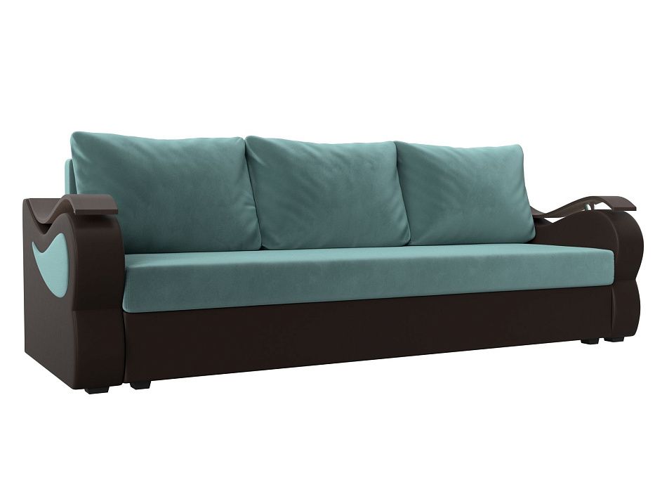 Прямой диван Меркурий Лайт (бирюзовый\коричневый цвет)