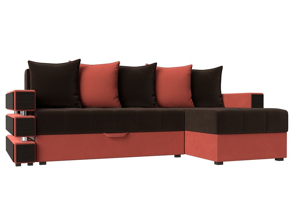 Угловой диван Венеция правый угол (коричневый\коралловый цвет)